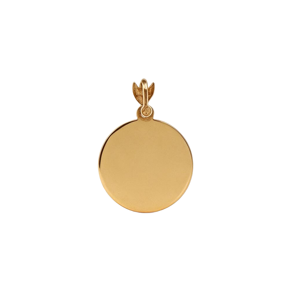 Back of 14k yellow gold Taurus zodiac charm, smooth polished disc ready for engraving