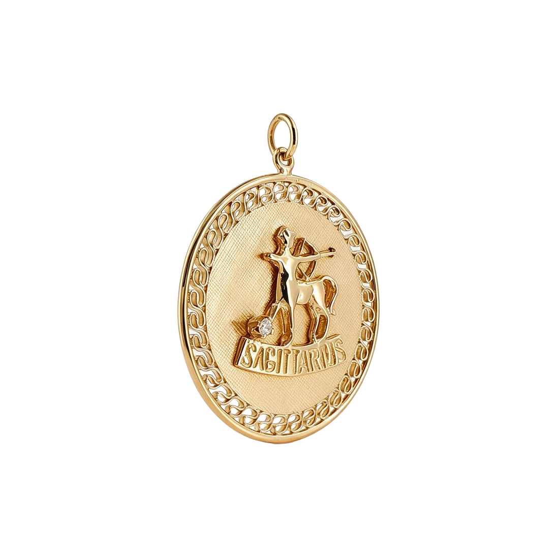 14K Yellow Gold Diamond Openwork Border Sagittarius Charm Pendant