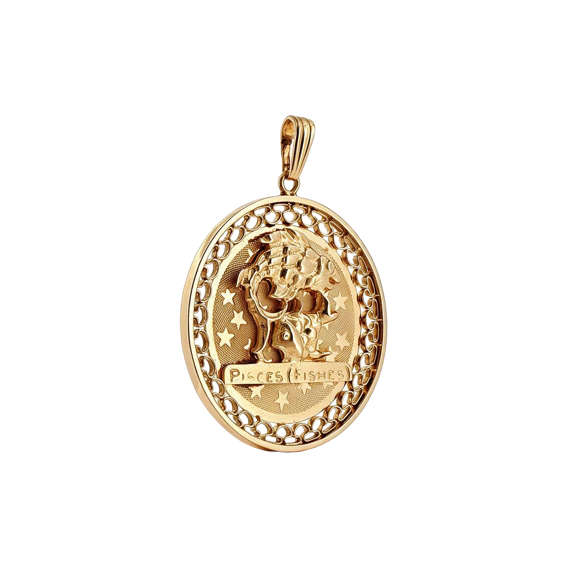 14 Karat Yellow Gold 1970s Vintage Pisces Zodiac Charm Pendant