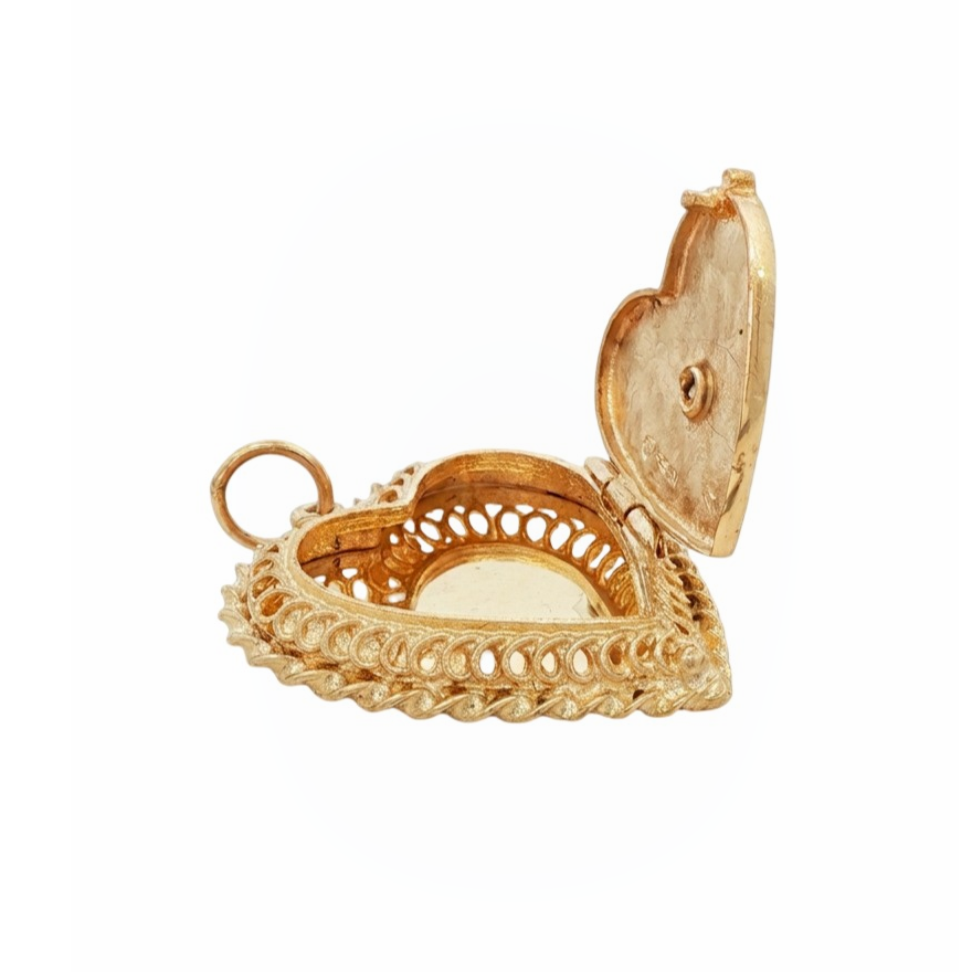 14k Yellow Gold Diamond Heart Locket Charm