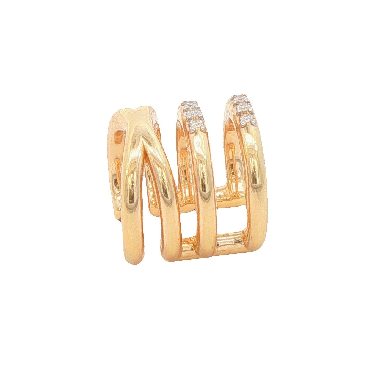 14k Yellow Gold Diamond Triple Hoop Ear Cuff