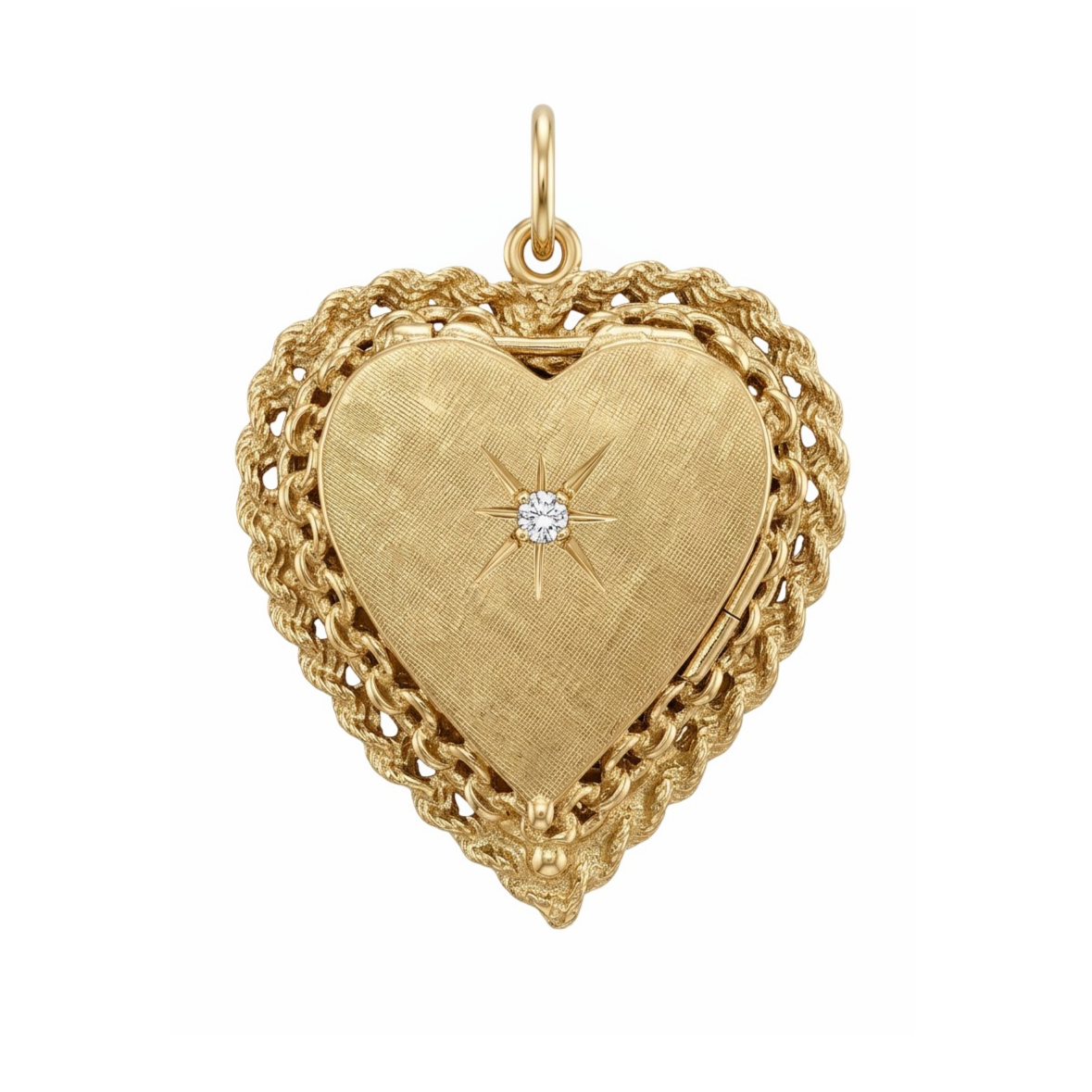 14k Yellow Gold Diamond Heart Locket Charm