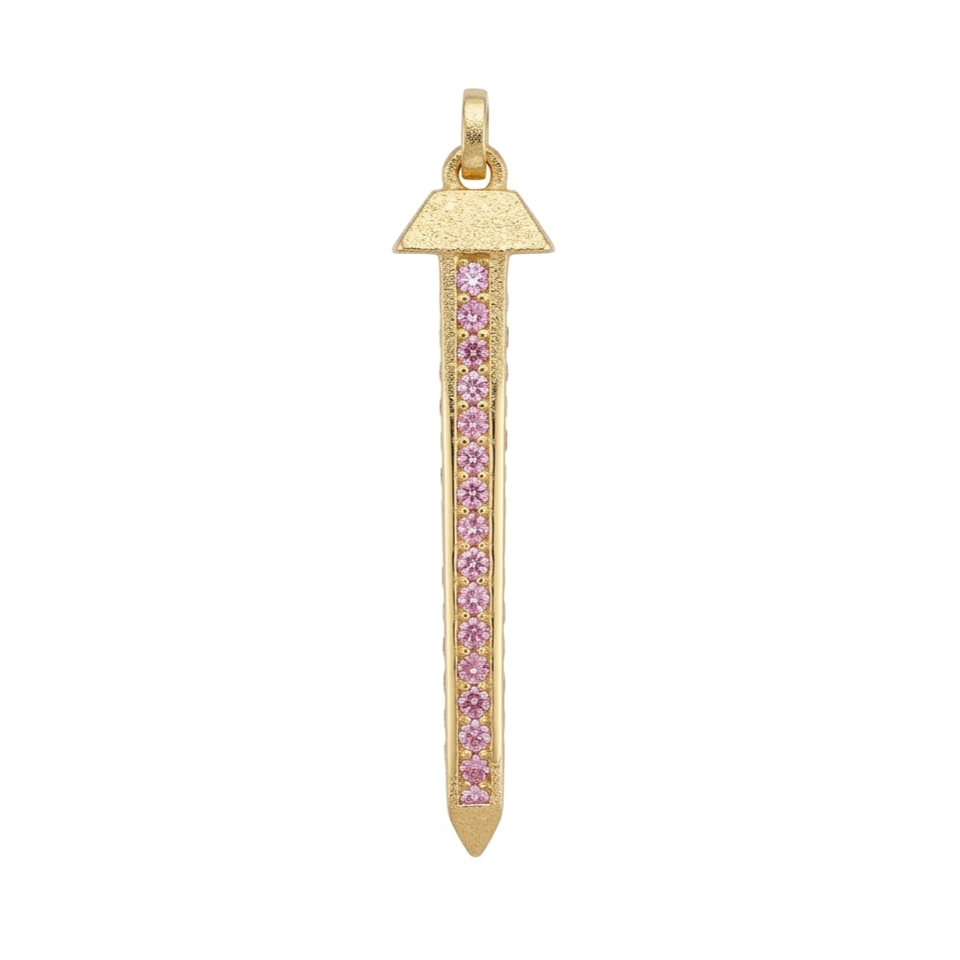 18k Yellow Gold Pink Sapphires Dagger Charm
