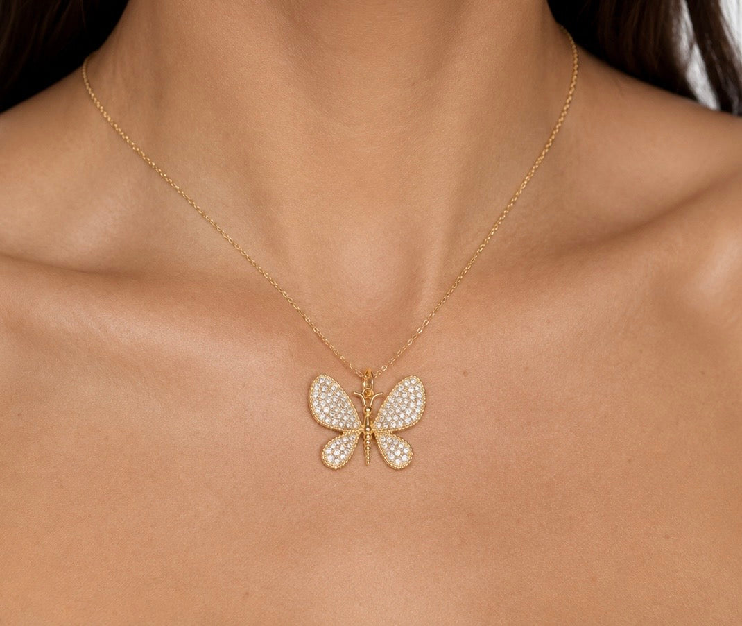 14k Yellow Gold Butterfly Diamond Charm