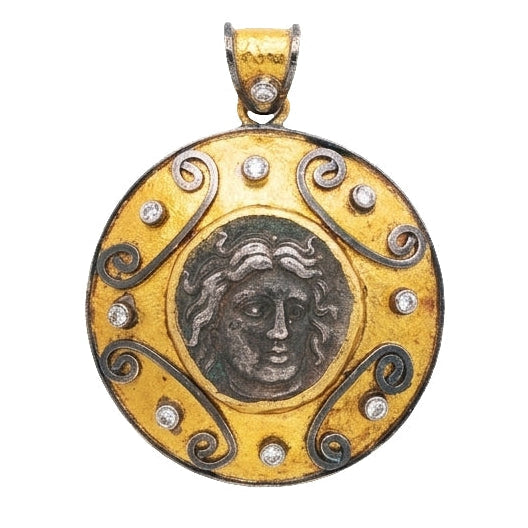 24k Yellow Gold Sterling Silver Diamond Apollo Charm Pendant