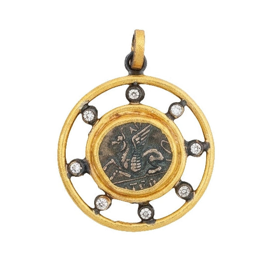 24k Yellow Gold Silver Diamond Pegasus Charm