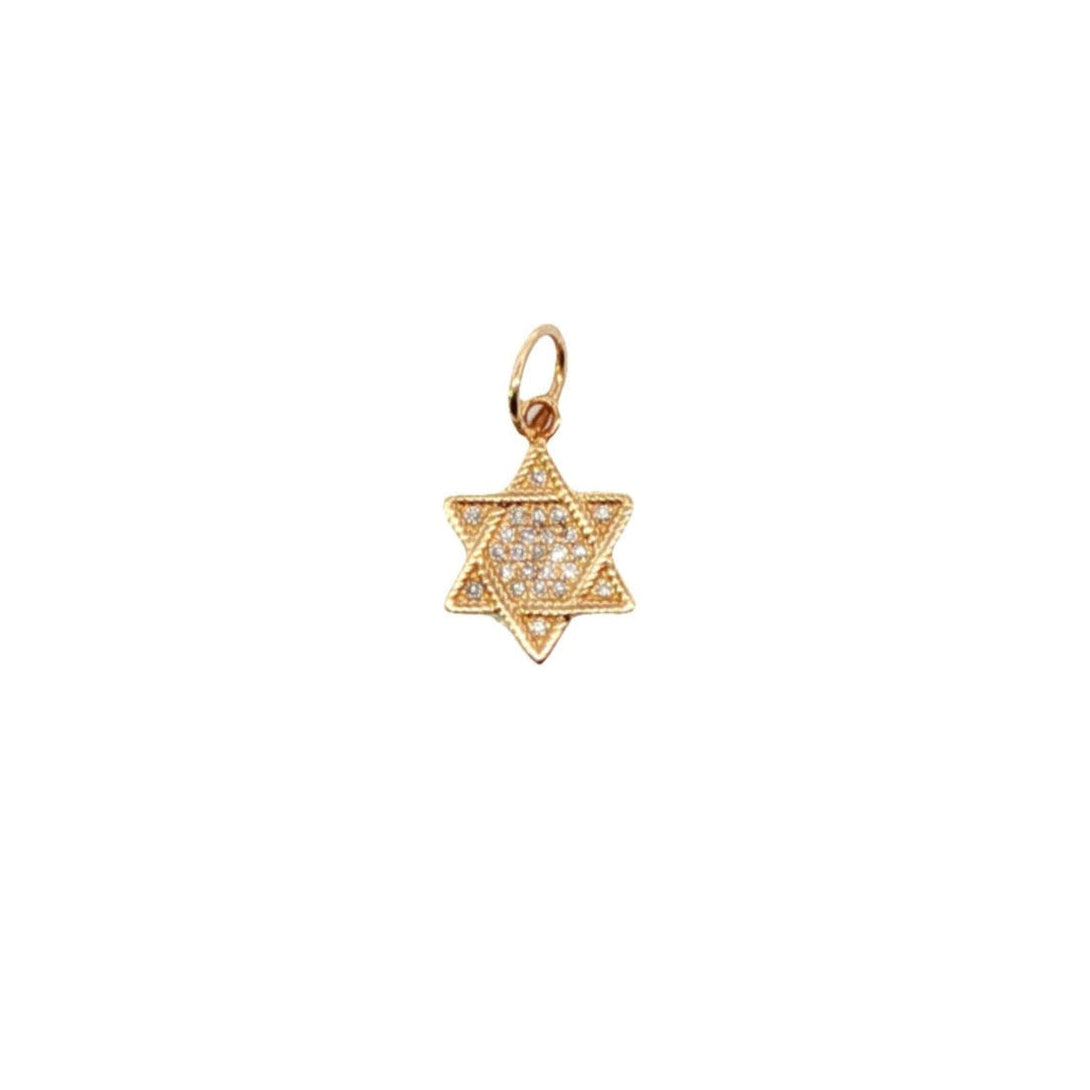 14k Yellow Gold Diamond Star of David Charm