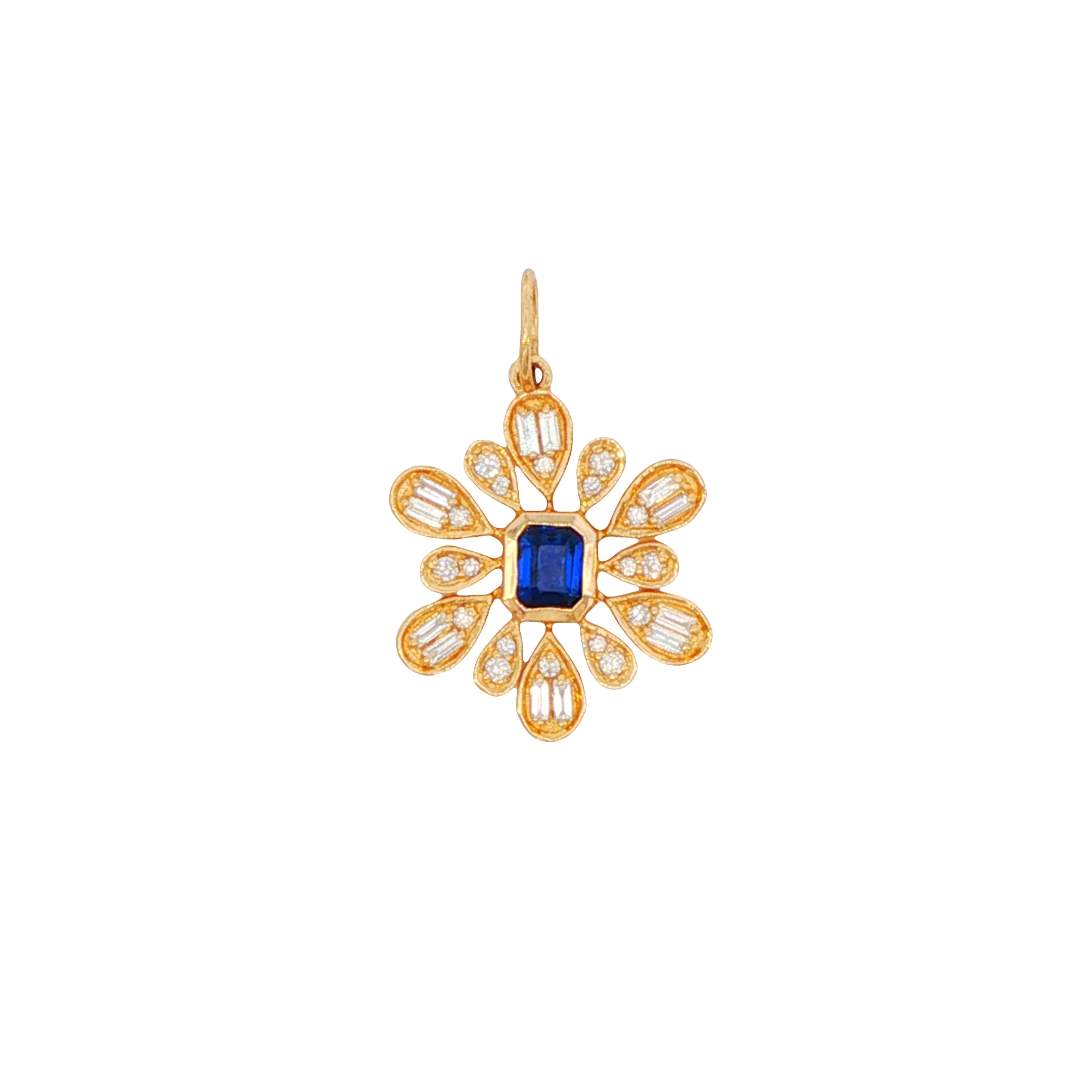 14k Yellow Gold Diamond Gemstone Flower Charm