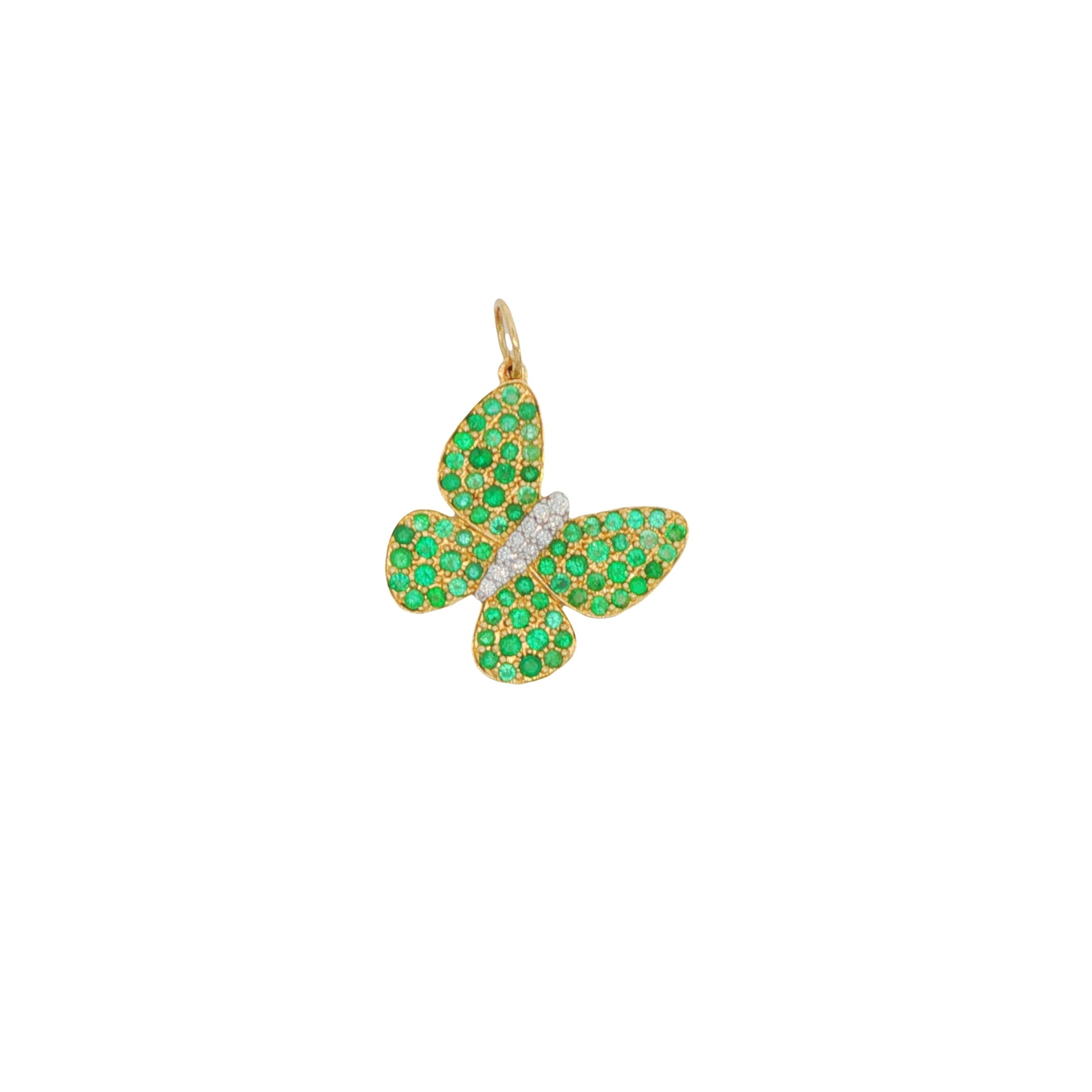 14k Yellow Gold Emerald Diamond Butterfly Charm