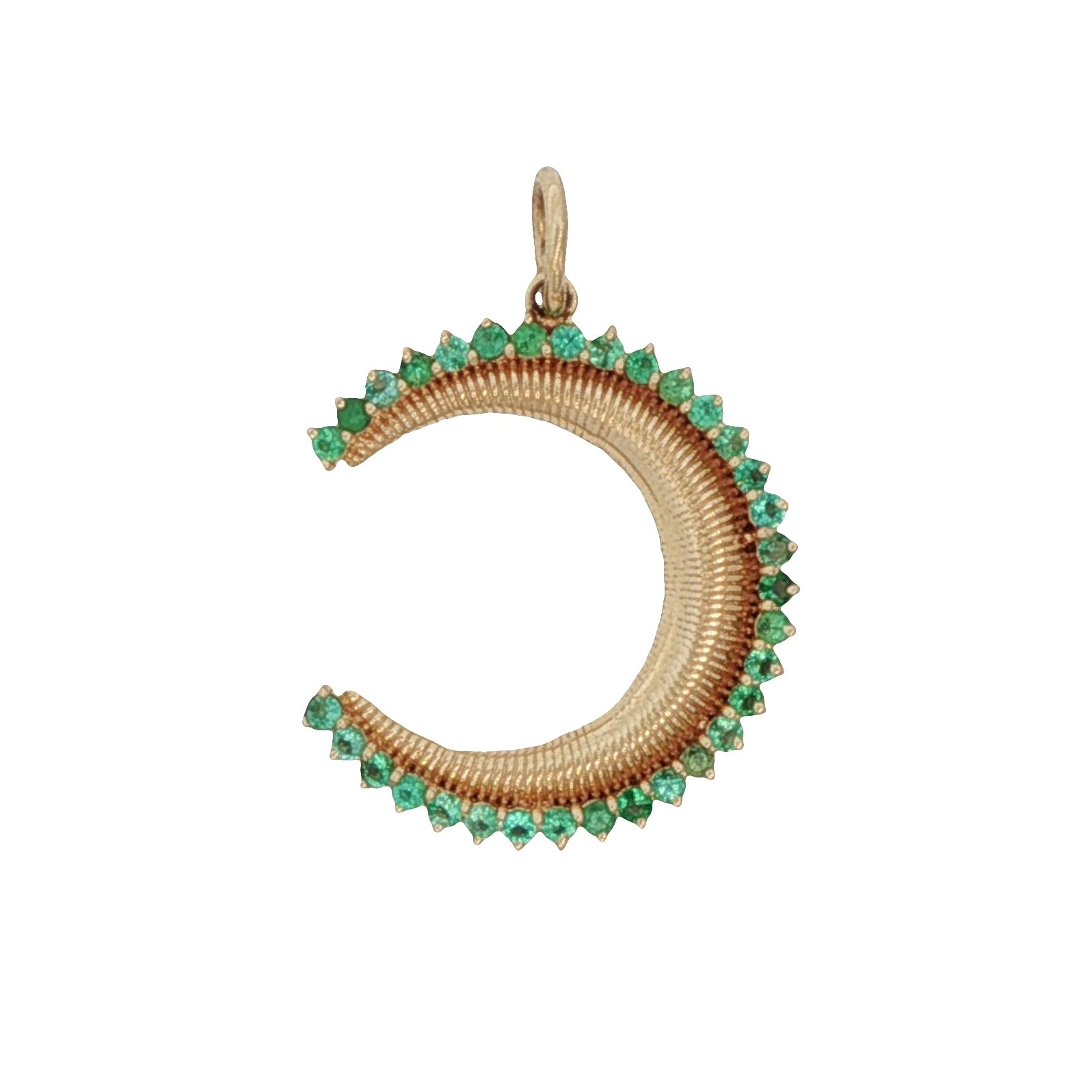 14k Yellow Gold Emerald Moon Charm