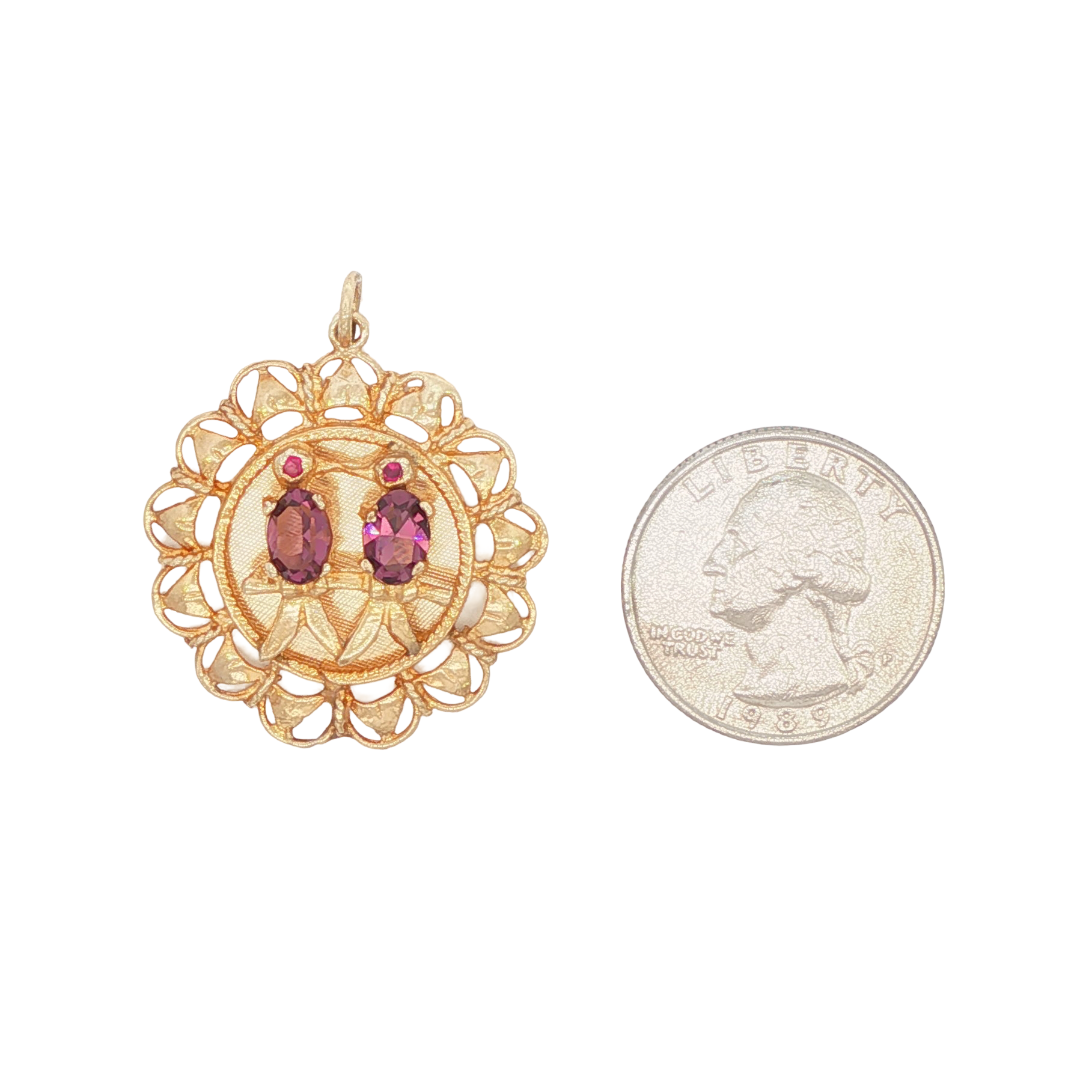 14k Yellow Gold Amethyst 1950s Love Birds Charm