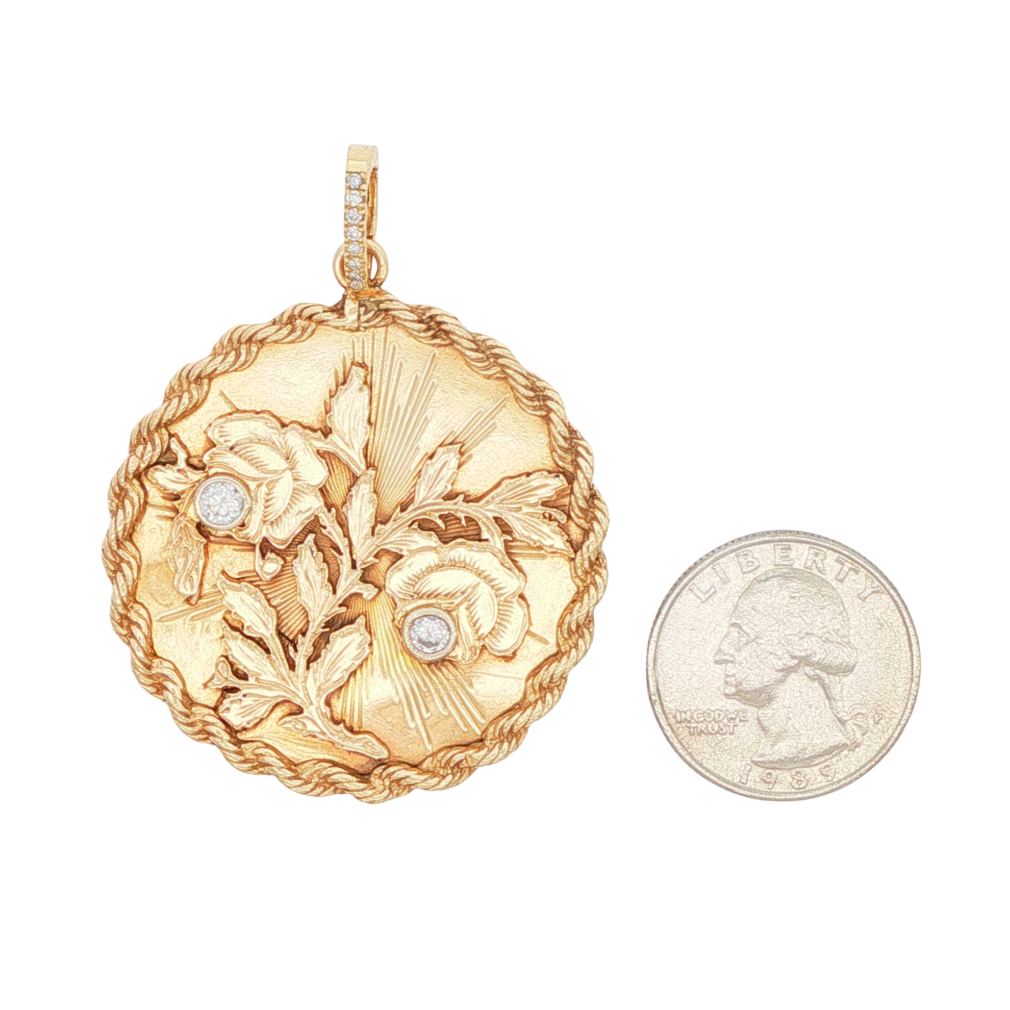 14k Yellow Gold Diamond 1910s Flower Charm