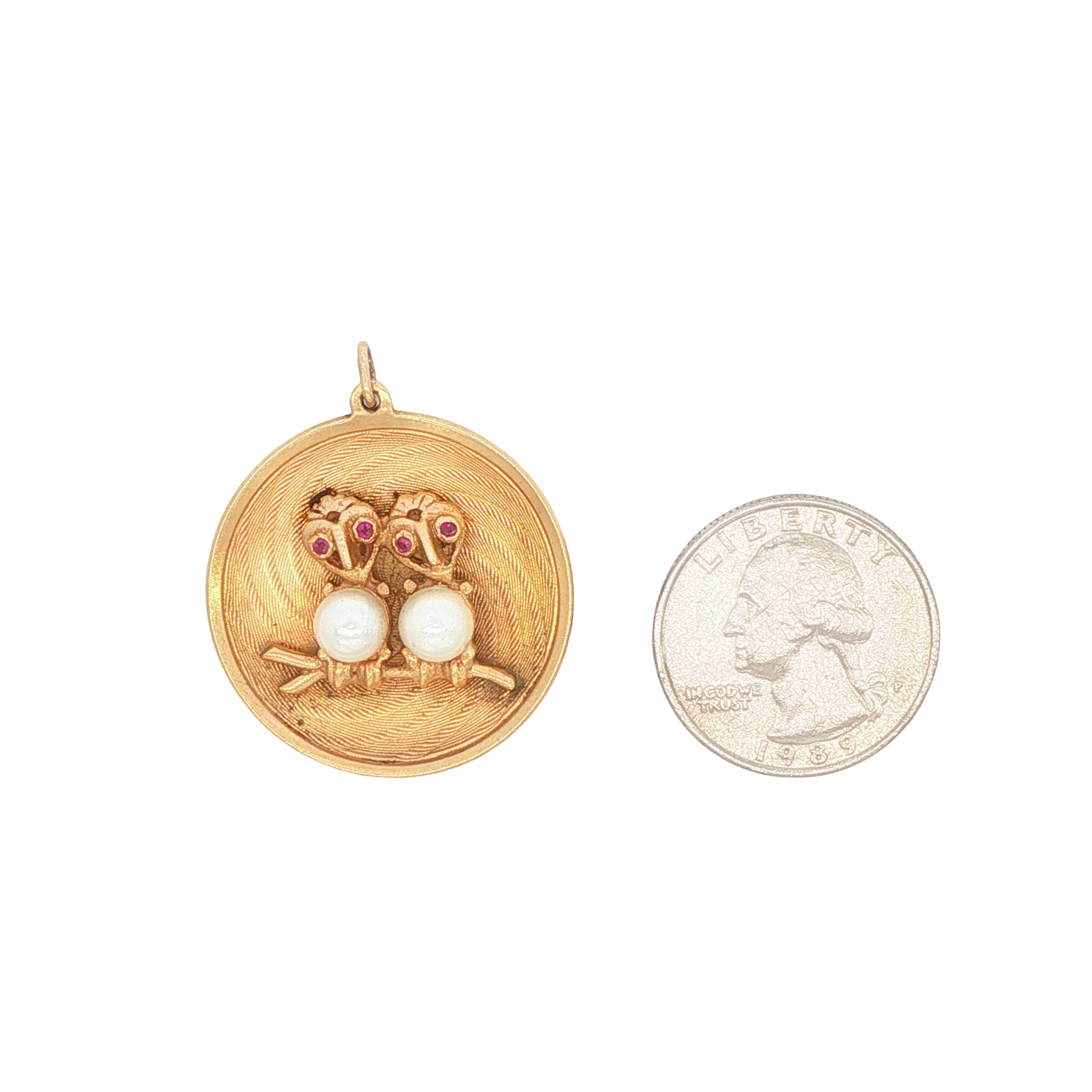 14k Yellow Gold Pearl Love Birds Charm