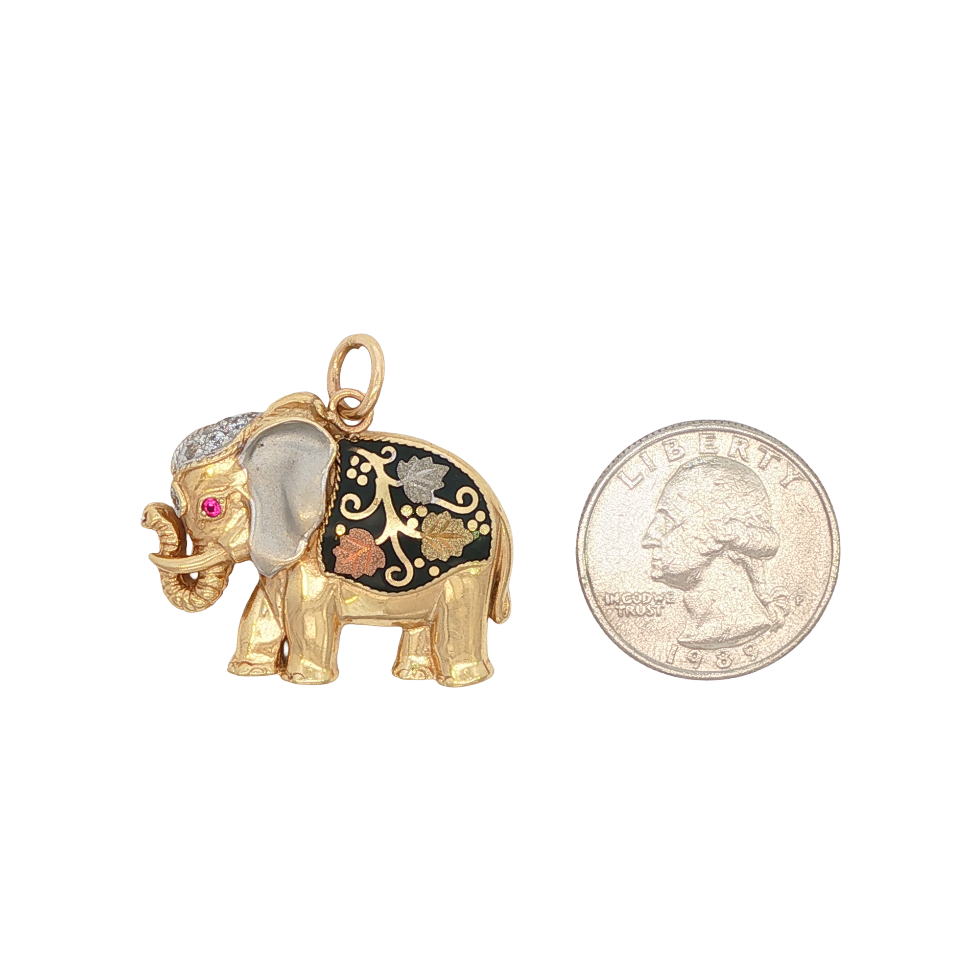 18k Gold Vintage Gemstone Elephant Charm