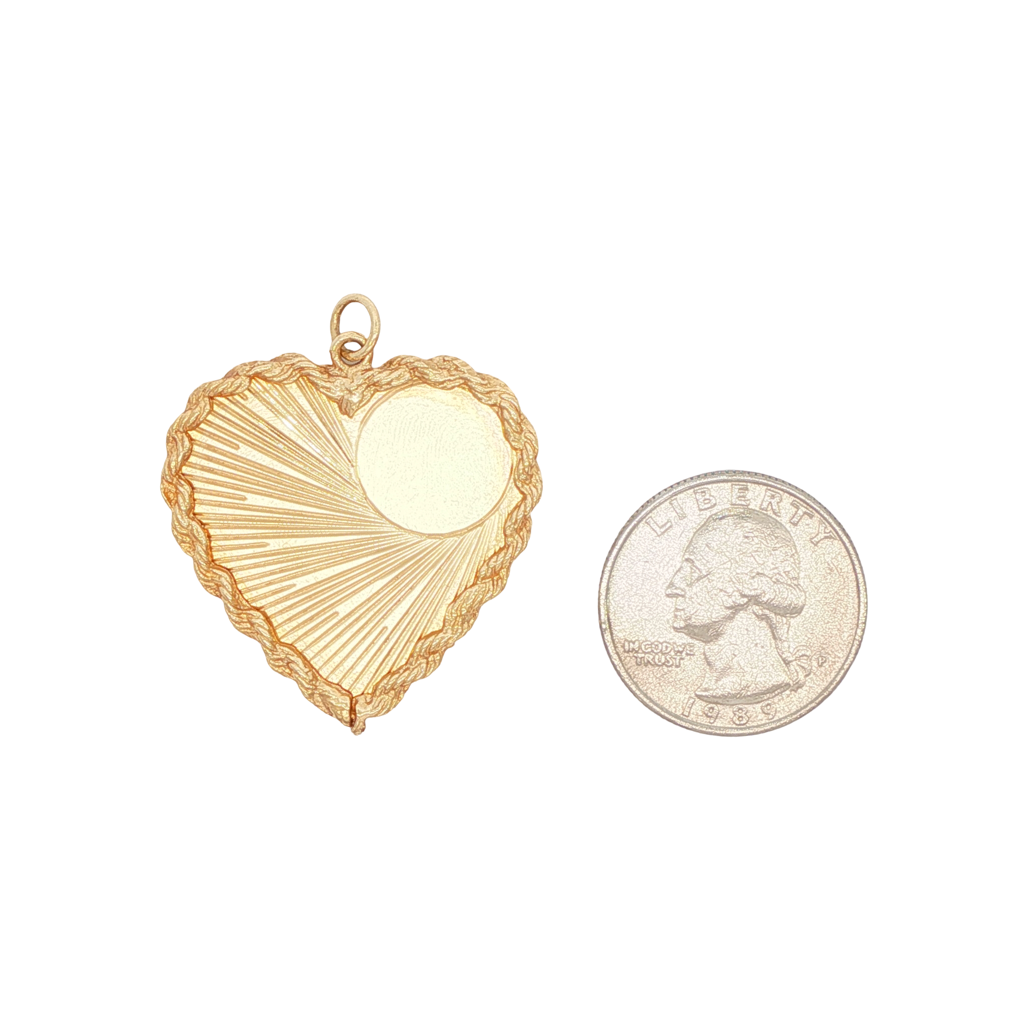 14K Yellow Gold Vintage Engine Turned Heart Charm