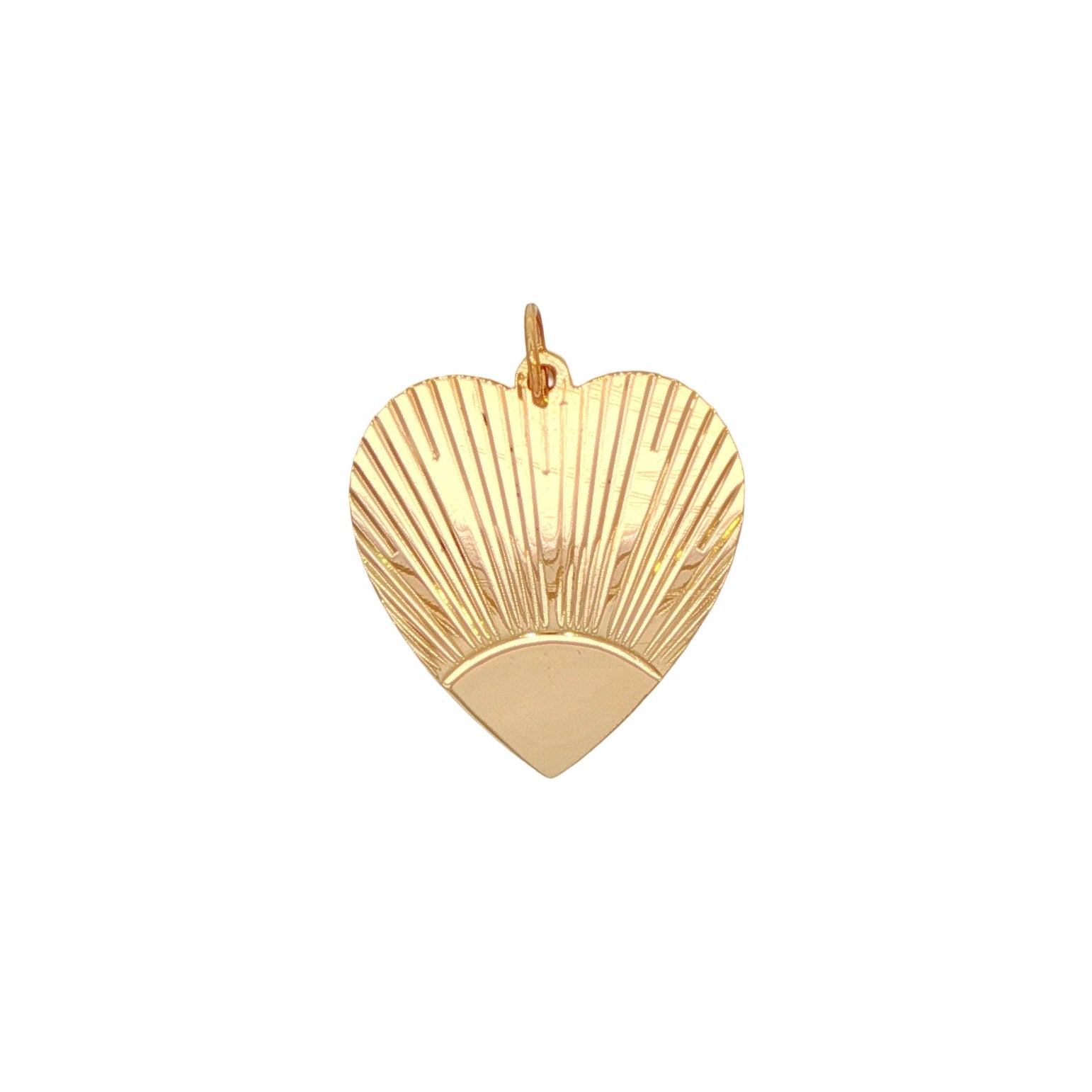 14k Yellow Gold Engine-Turned Sun Detail Heart Charm