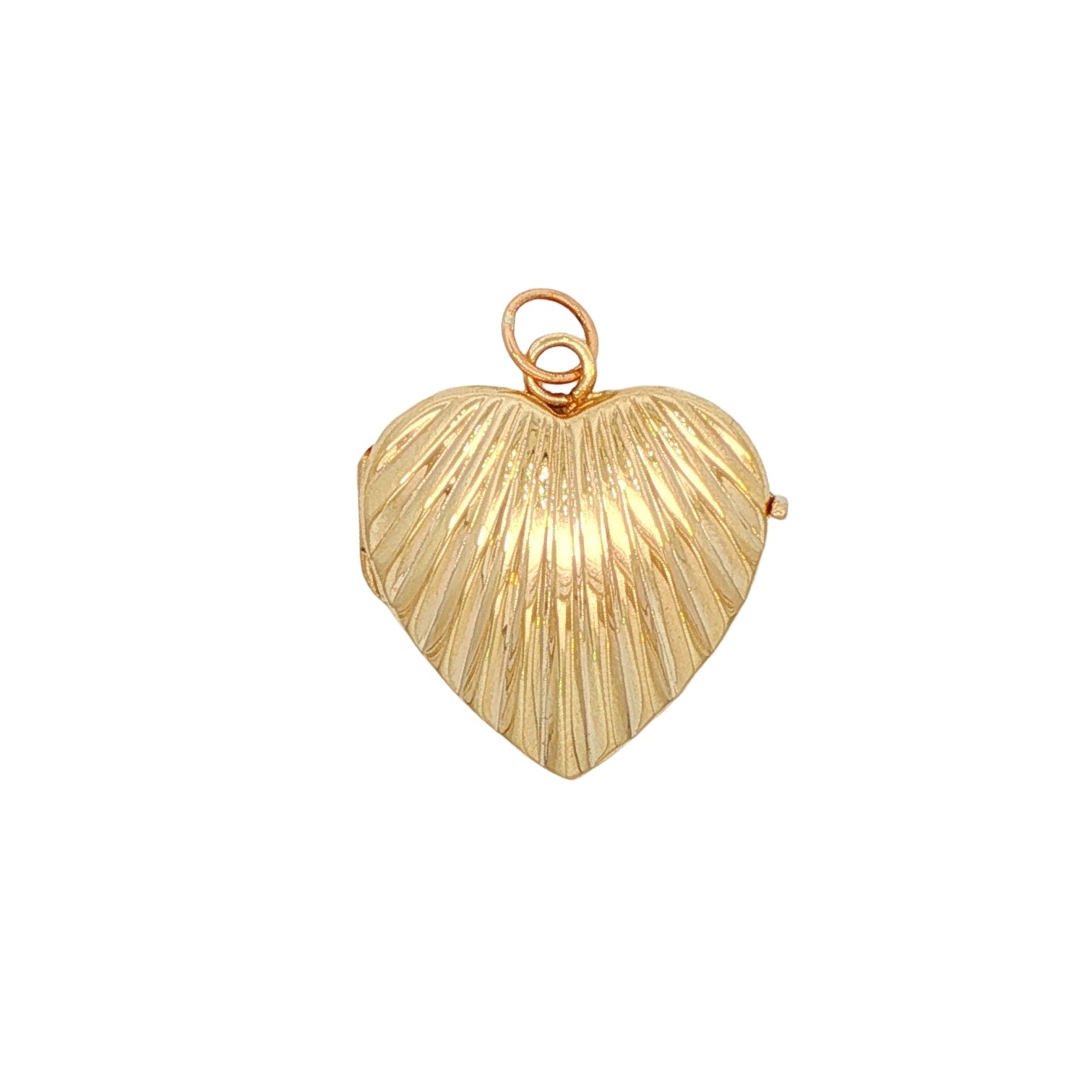 14k Yellow Gold Ribbed Puffy Heart Locket