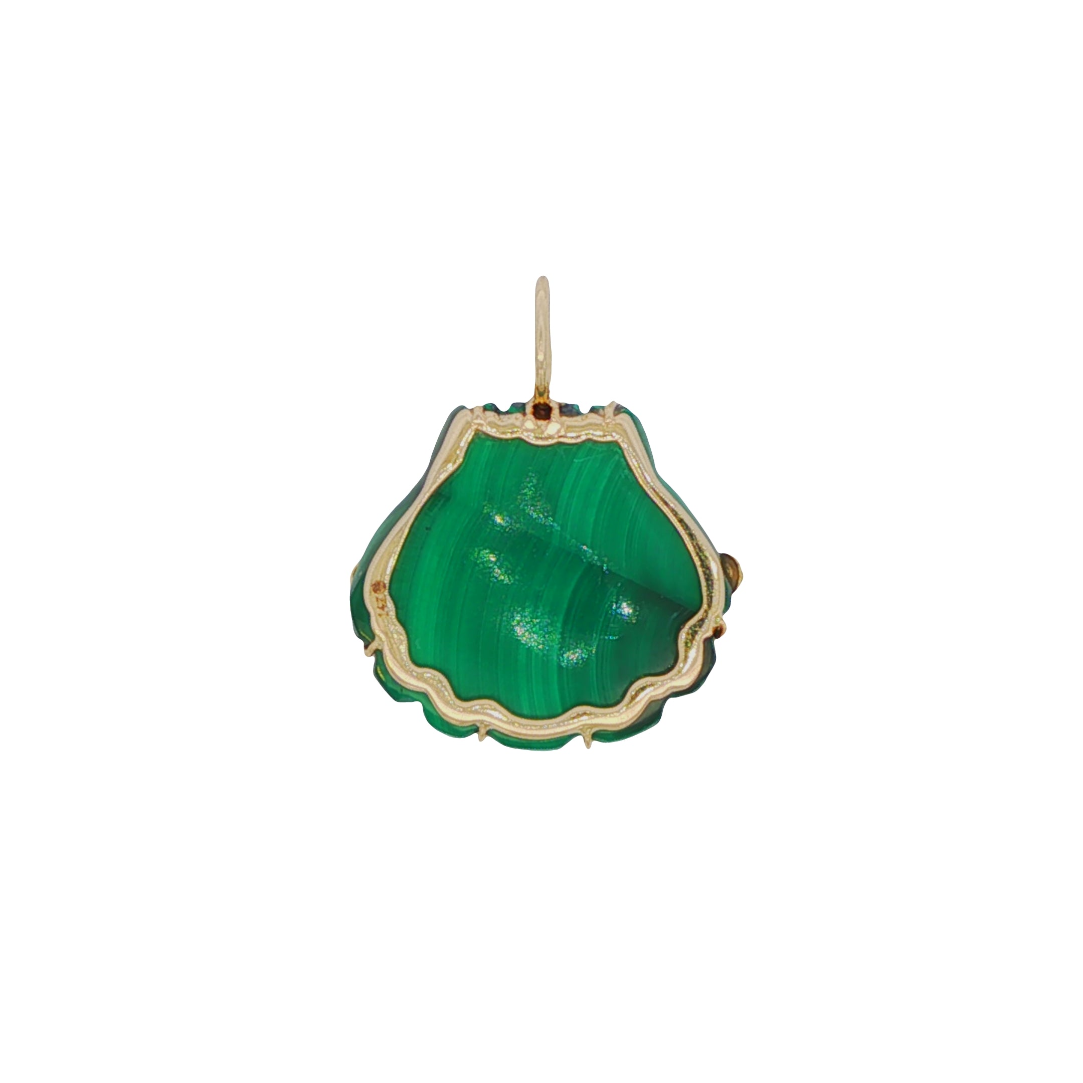 14k Yellow Gold Malachite Diamond Shell Charm