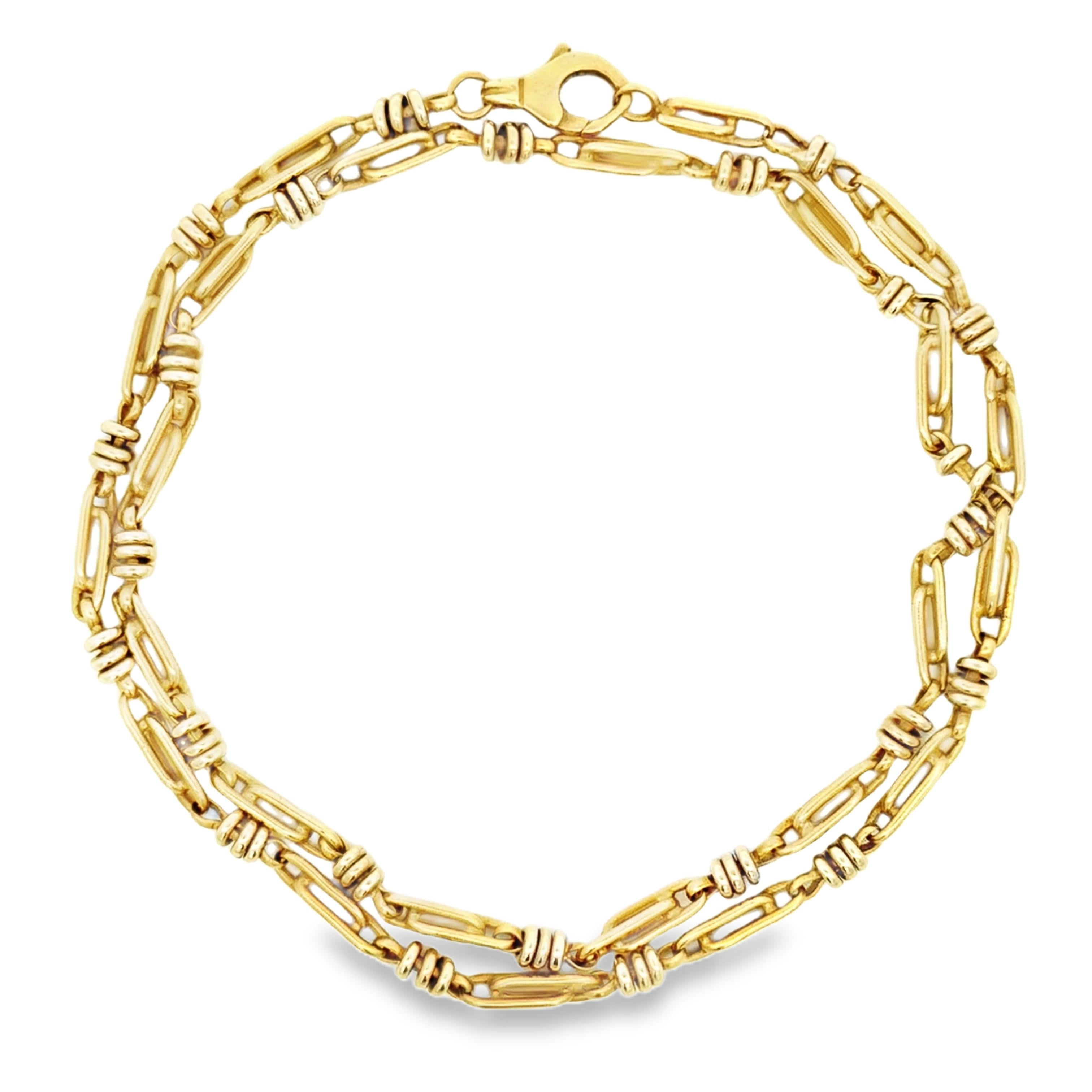 14k White and Yellow Gold Vintage Barrel Link Chain