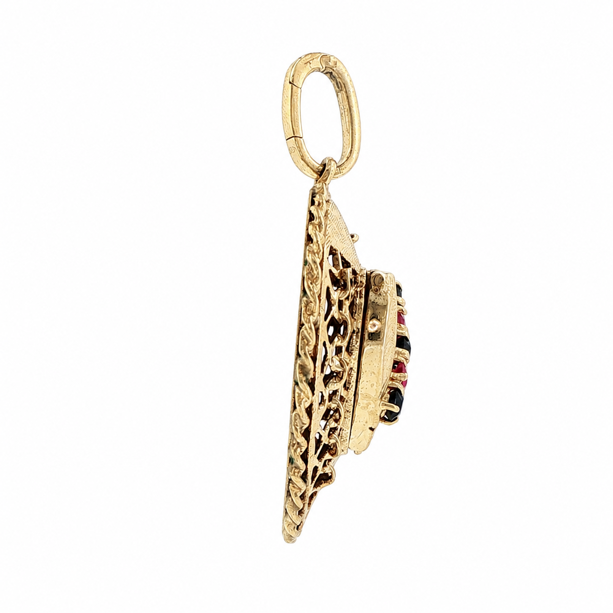 14K Yellow Gold Vintage Sapphire Ruby 1960s Heart Locket with Push-in Clasp