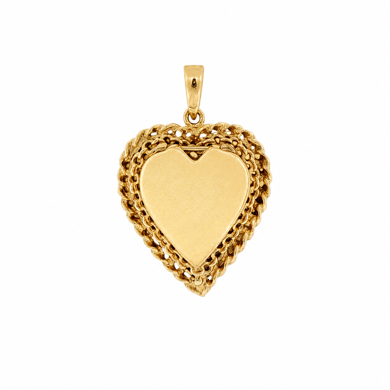 14K Yellow Gold Vintage Engravable Heart Locket with Lattice Border