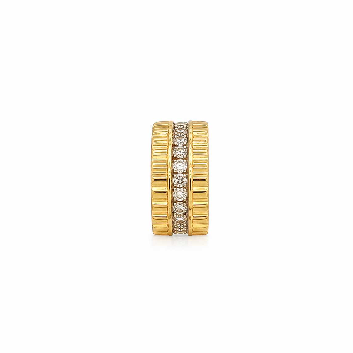 14k Yellow Gold Diamond Ribbed Rondelle Spacer Charm