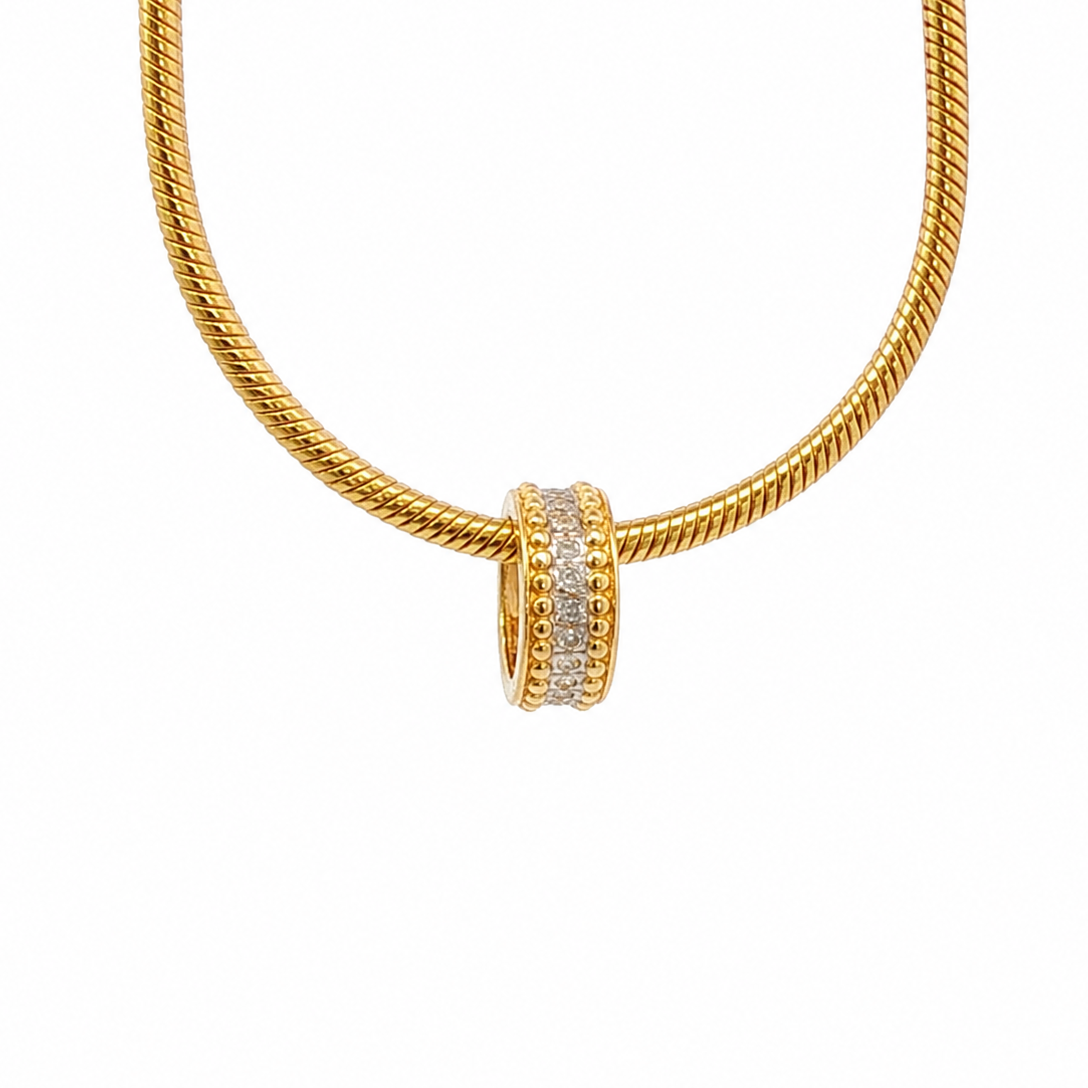 14k Gold Diamond Textured Rondelle Spacer Charm