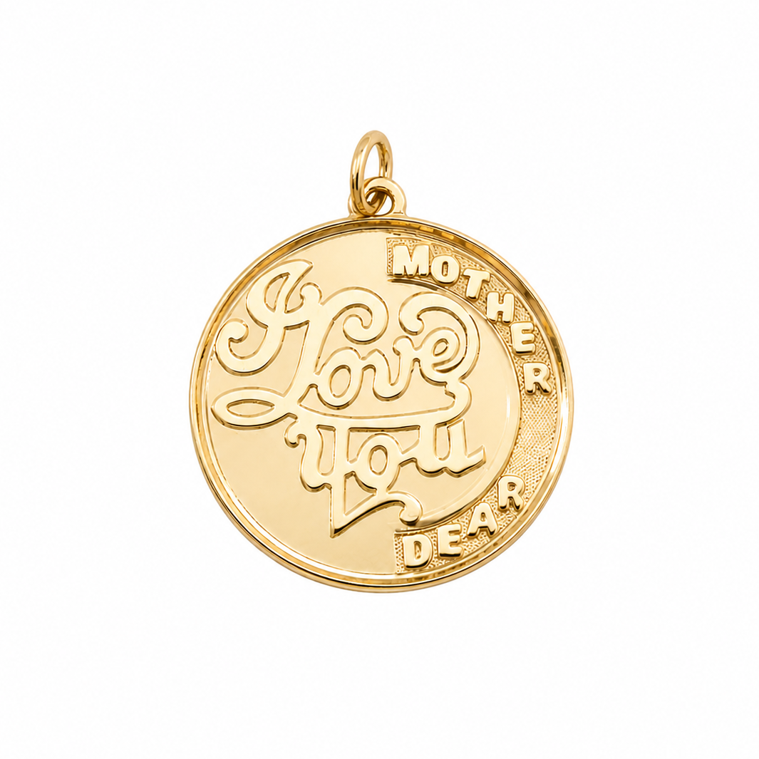 14k Yellow Gold "I love you Mother Dear" Circle Love Charm