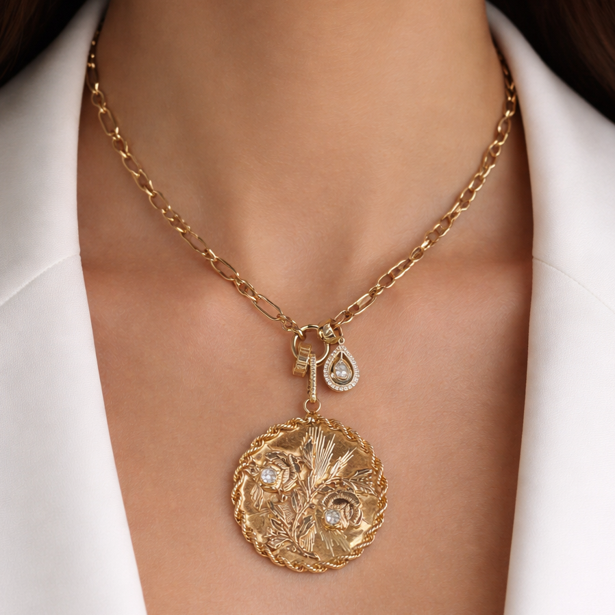 14k Yellow Gold Diamond 1910s Flower Charm