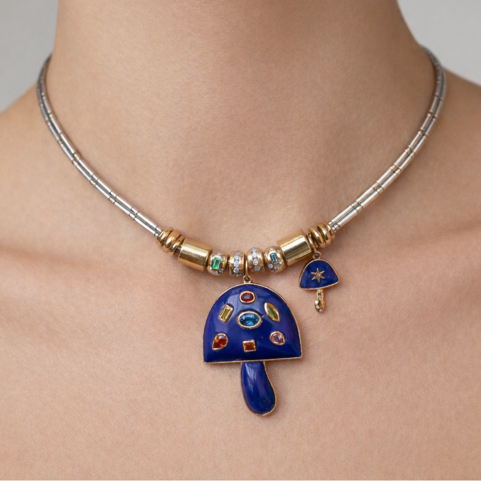 14k Yellow Gold X-Large Lapis Multi-Gemstone Mushroom Charm