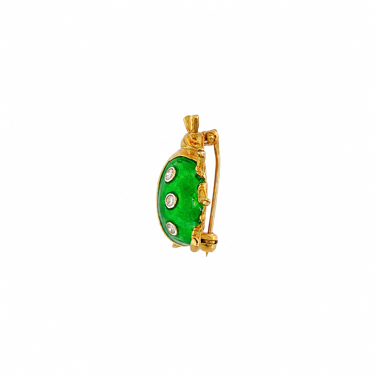 18k Yellow Gold Guilloché Enamel Diamond Ladybug Brooch