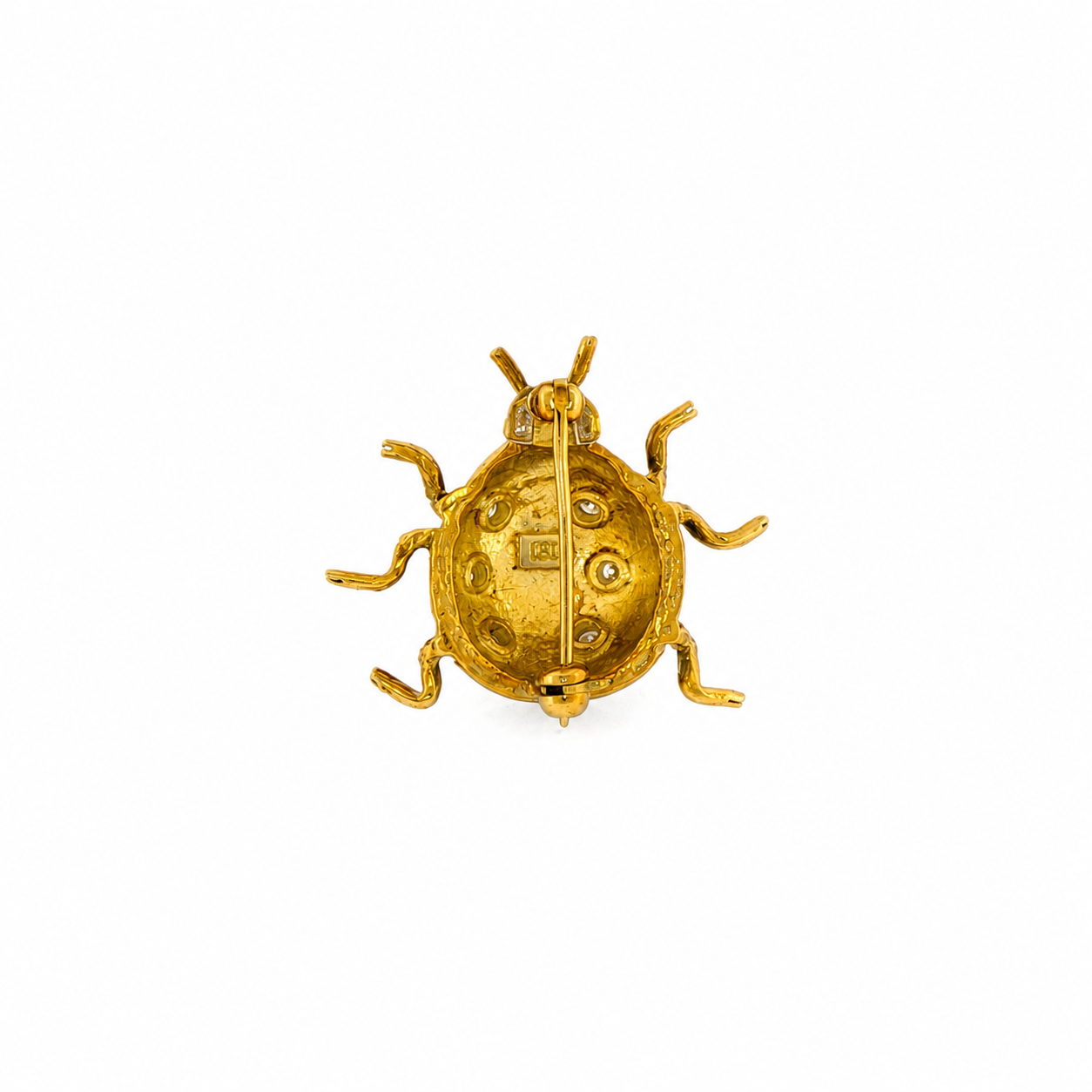 18k Yellow Gold Guilloché Enamel Diamond Ladybug Brooch