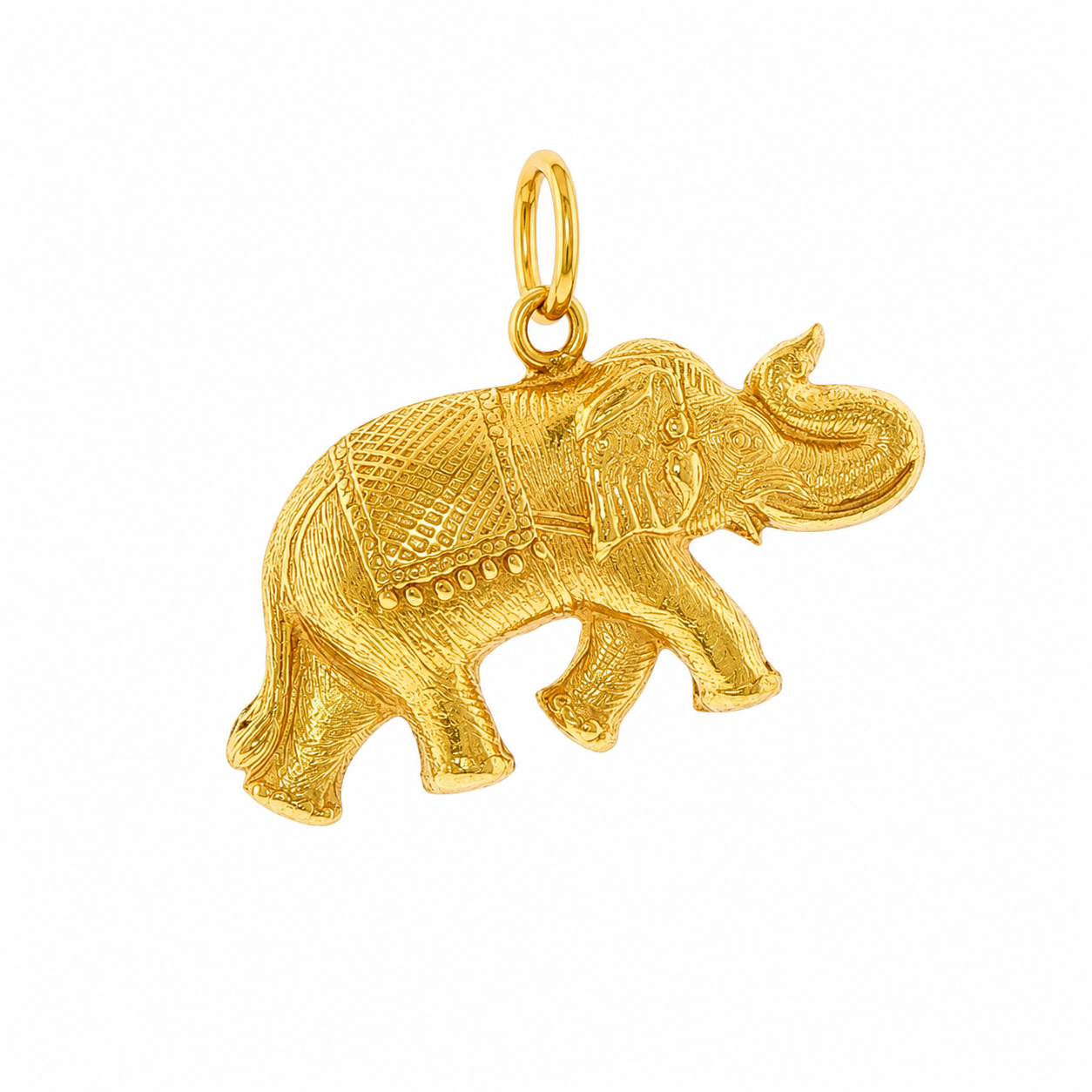 Side view of two-sided 1970s 18k yellow gold elephant charm