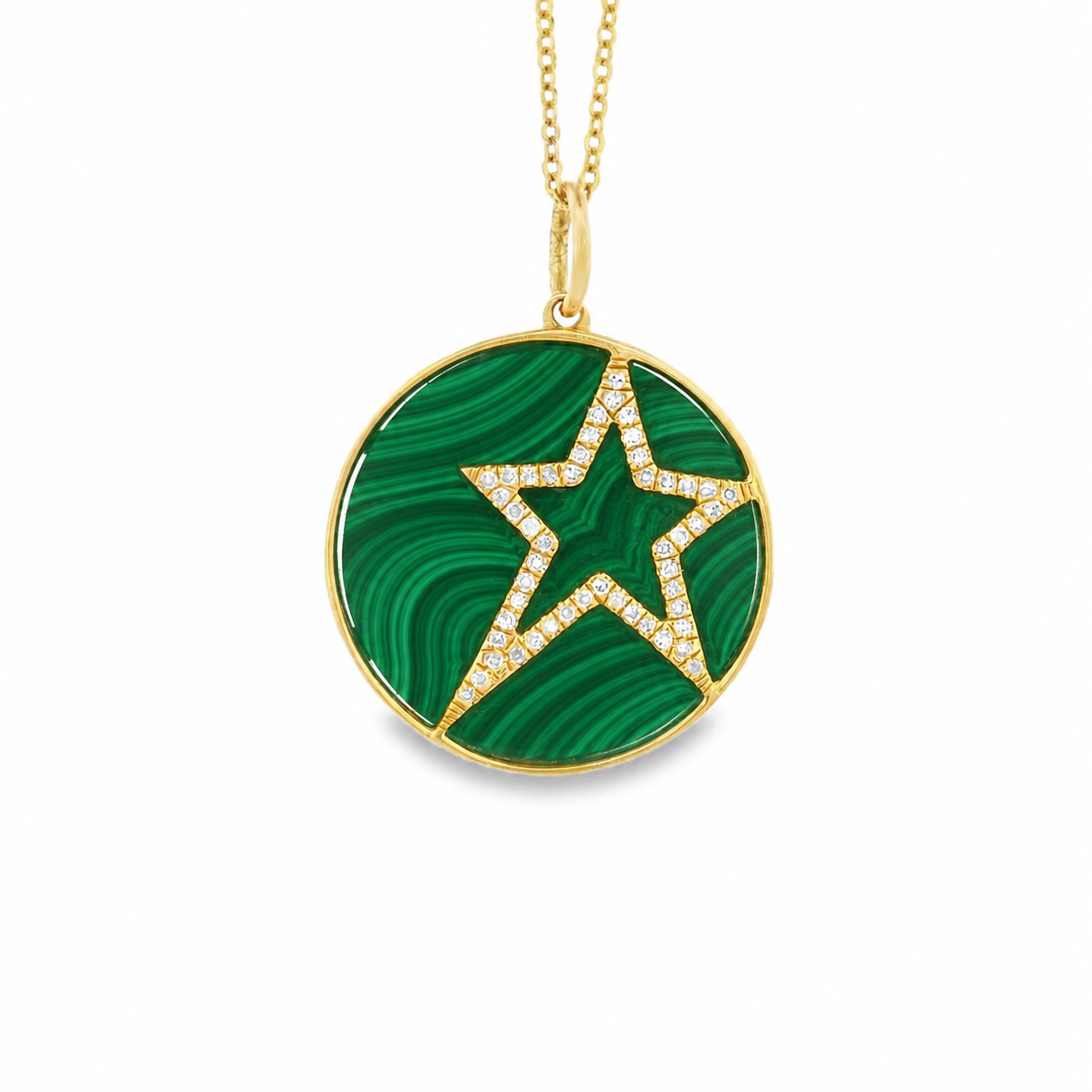 14k Yellow Gold Diamond Green Malachite Star Charm
