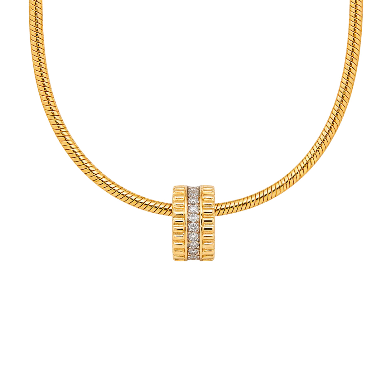 14k Yellow Gold Diamond Ribbed Rondelle Spacer Charm