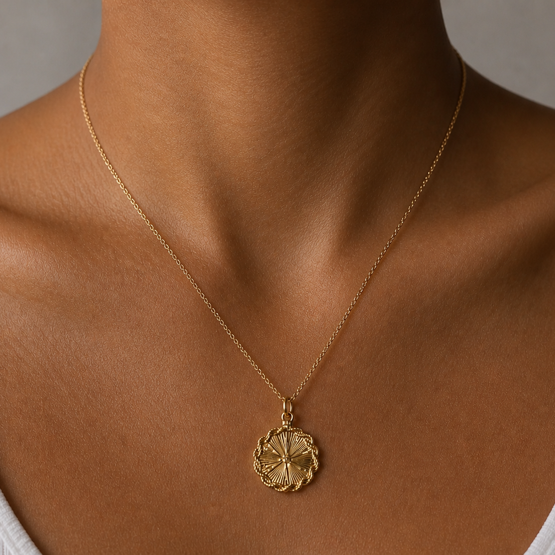 14k Yellow Gold Vintage Diamond Engine-Turned Charm