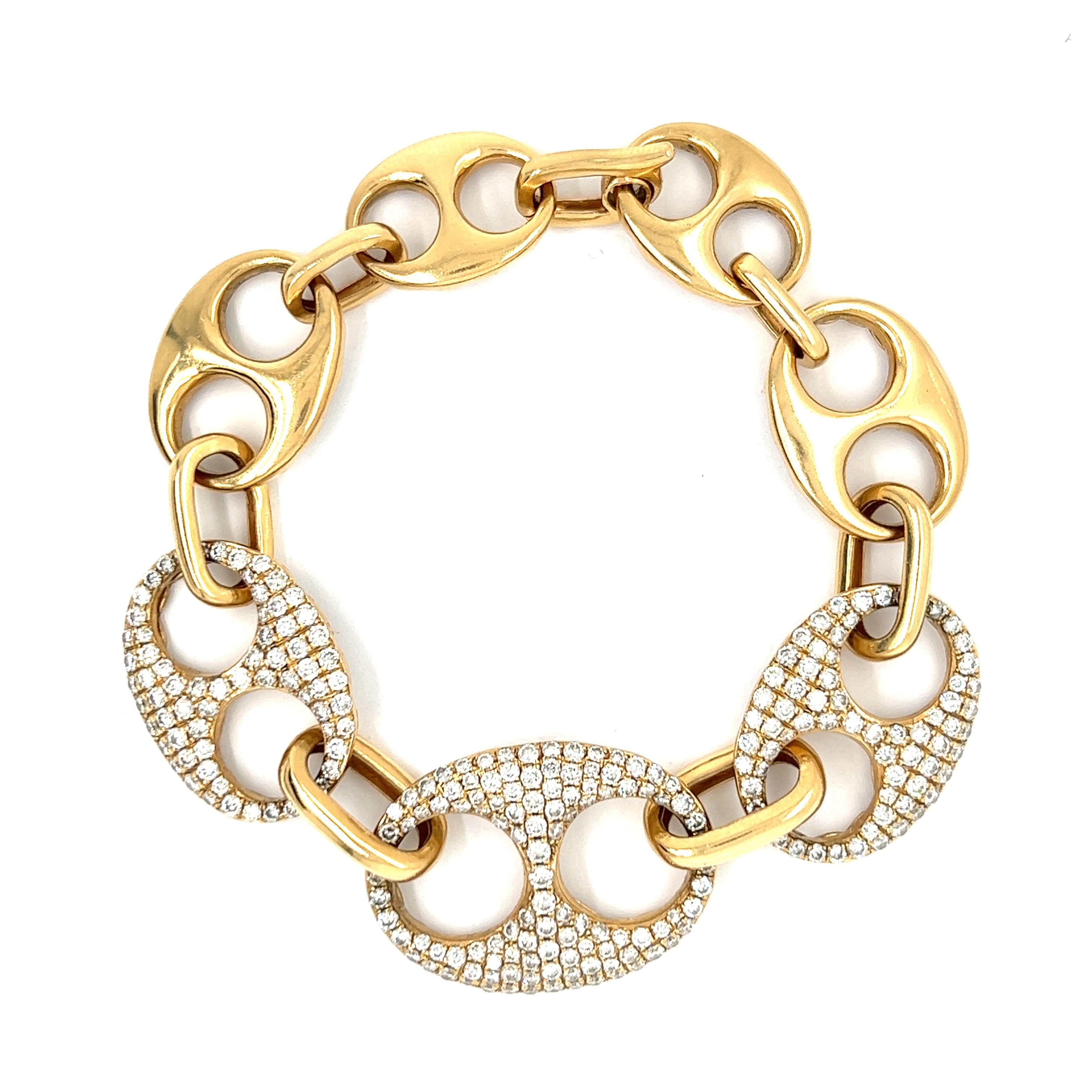 Diamond 3 carats Mariner Link 14k Gold Bracelet