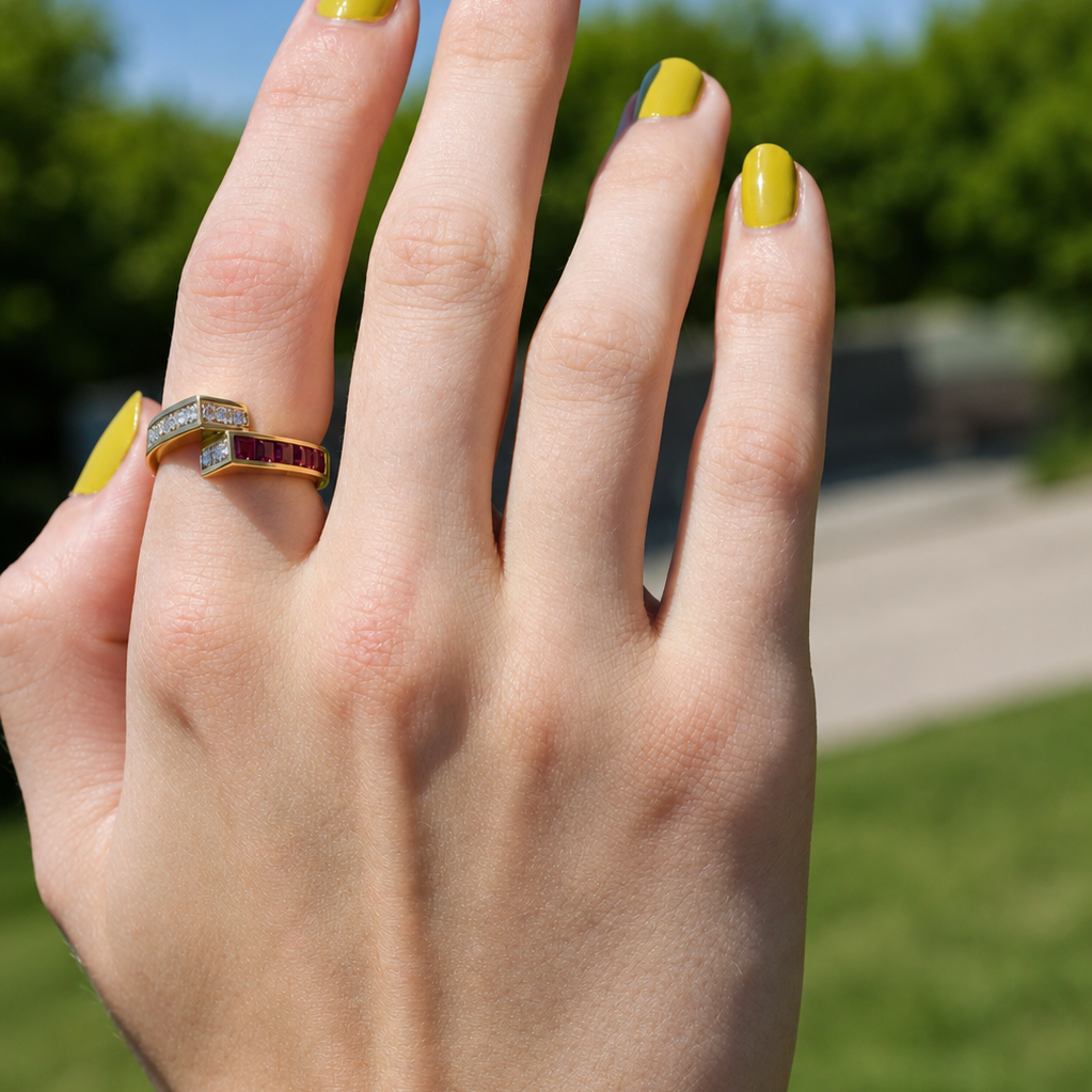 18k Yellow Gold Vintage Diamond and Ruby Ring