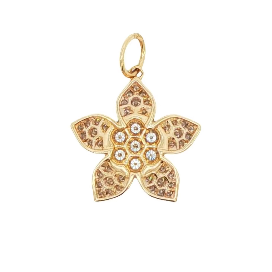 14k Yellow Gold Diamond Flower Charm