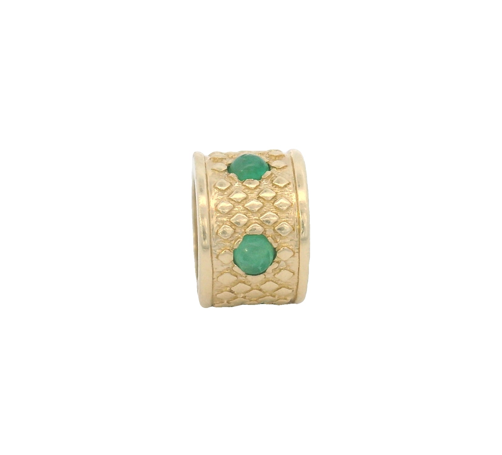Dije espaciador Rondel con esmeralda en oro amarillo de 14 k