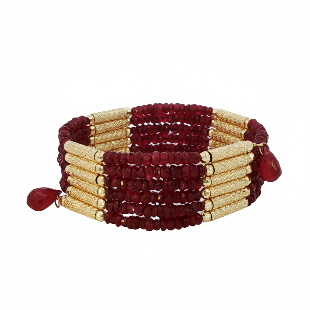 18k Yellow Gold Red Ruby Drop Magnetic Chain