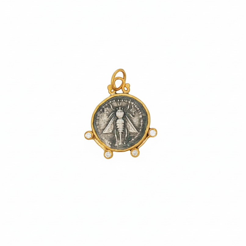 24k Gold Sterling Silver Diamond Ephesus Coin Charm