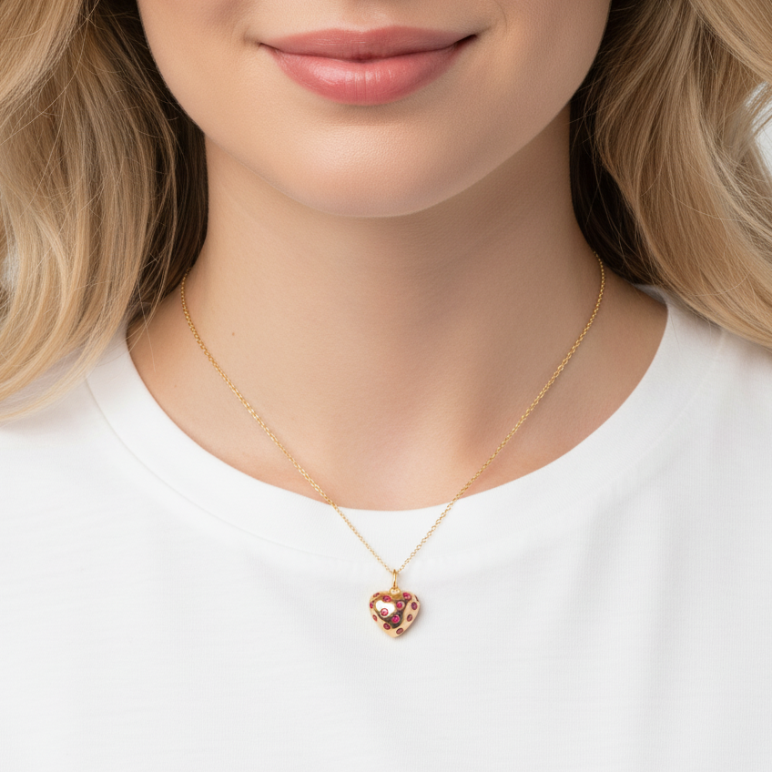 14k Yellow Gold Ruby Heart Charm