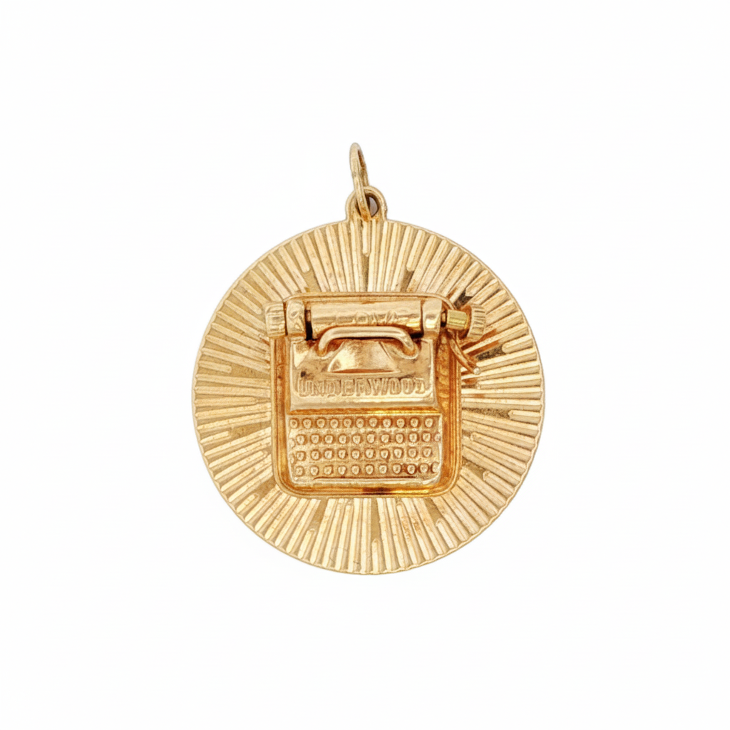14k Yellow Gold Engine Turned TypeWriter Charm