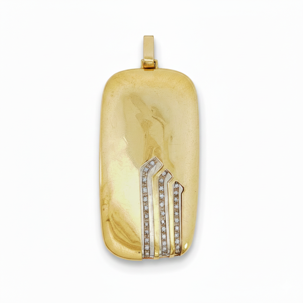 18K Yellow Gold Vintage Diamond 1970s Rectangular Statement Pendant