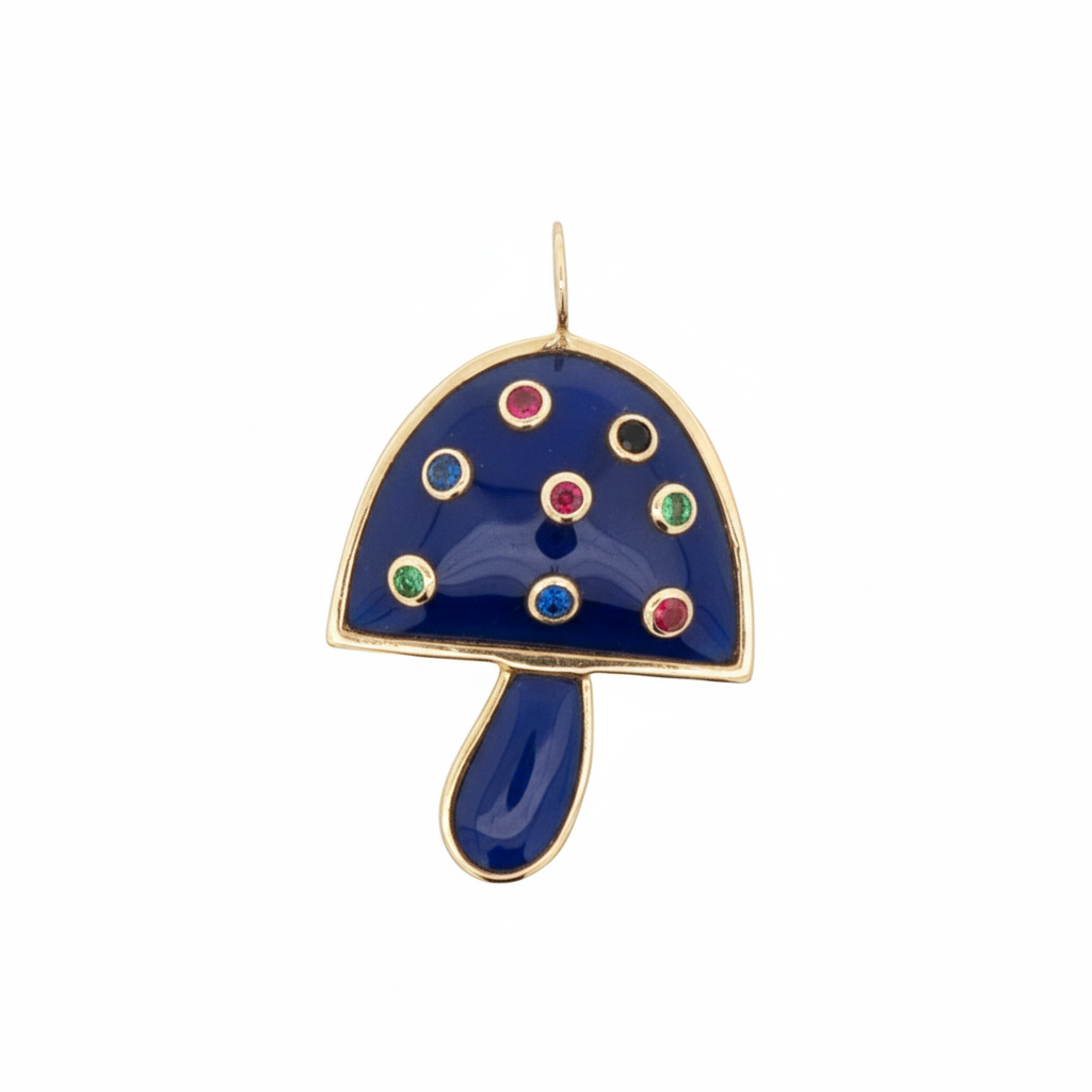 14k Yellow Gold Gemstone Multi-sapphire Mushroom Charm