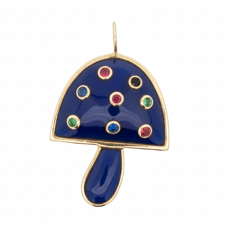 14k Yellow Gold Gemstone Multi-sapphire Mushroom Charm