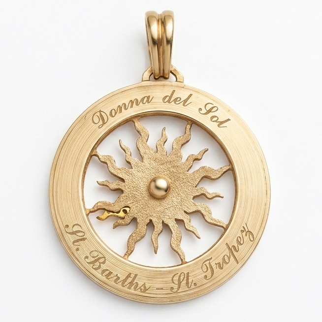 18K Yellow Gold Diamond Vintage Zodiac Sun Celestial Astrology Medallion Pendant