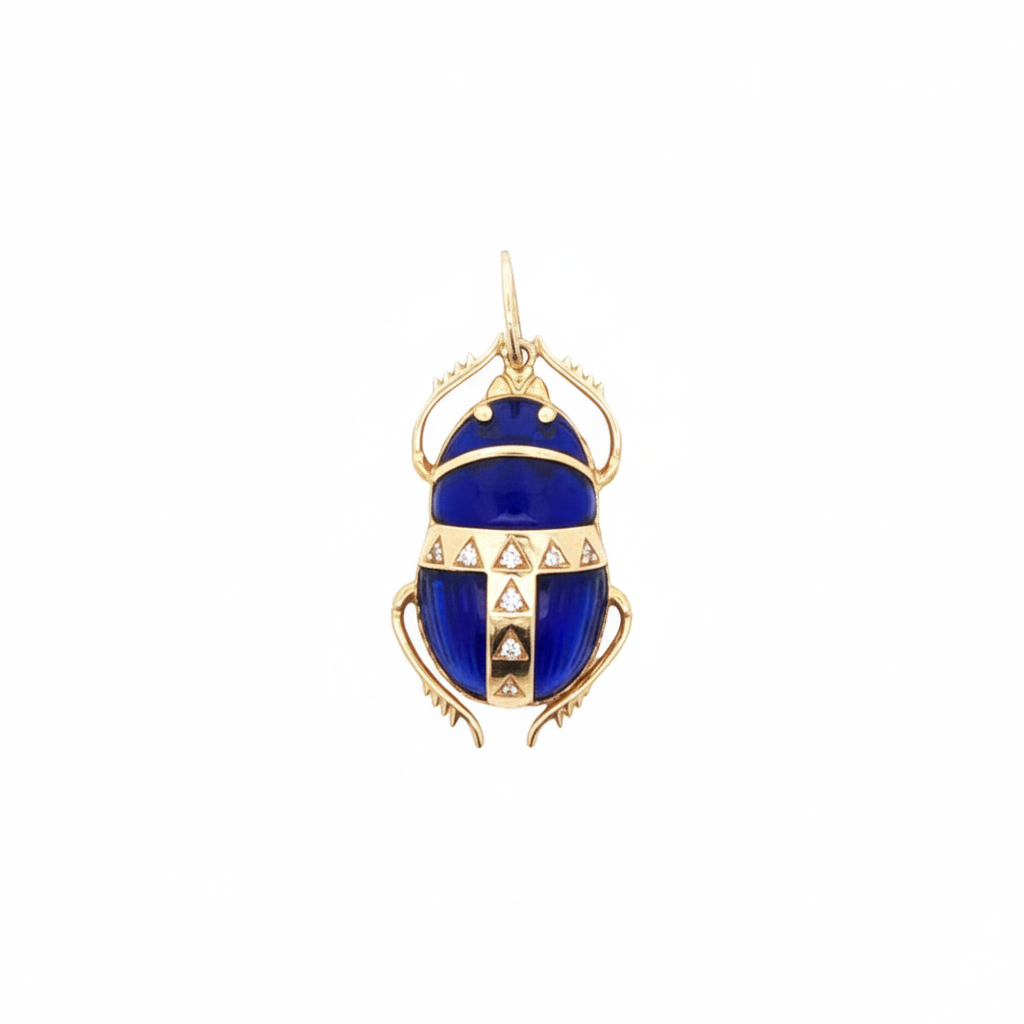 14k Yellow Gold Lapis and Diamond Scarab Charm