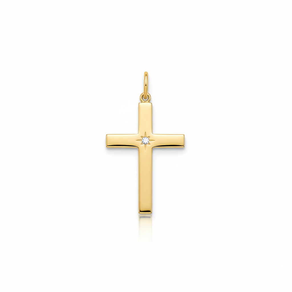 14k Yellow Gold Diamond Cross Charm